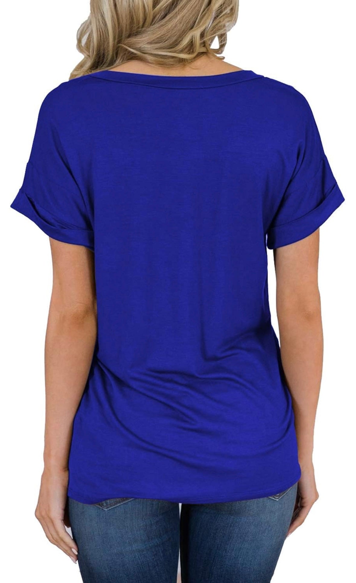 Women's Soft Basic Short Sleeve V-Neck T-Shirts blue (XL)