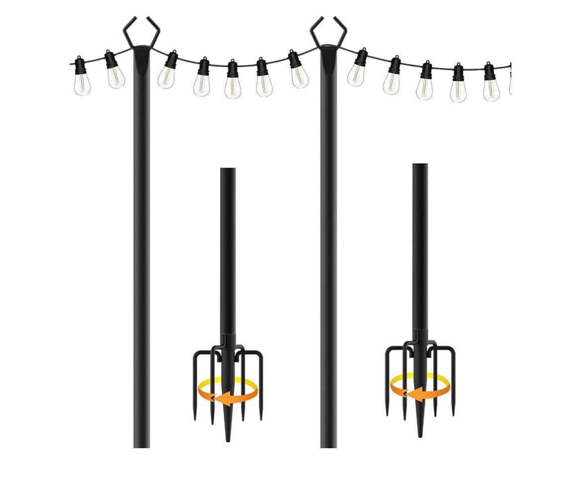 AILBTON 10Ft String Light Poles 2 Pack,Light Poles for Outside Lights,Outdoor with Fence Brackets Hanging Lights,Metal Stand Deck Patio Backyard
