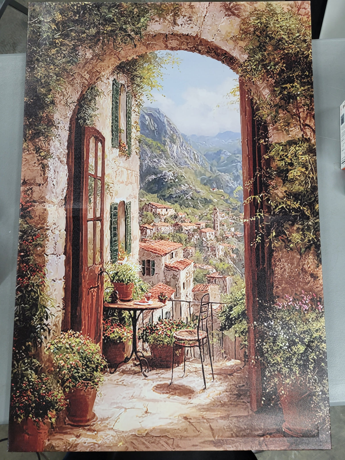 Tuscan or Italian Village Patio Arch Landscape Painting, 24" x 36"