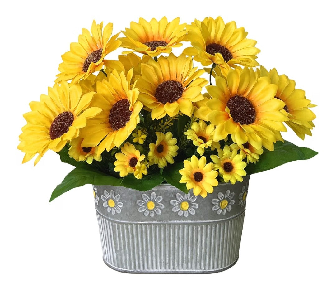 Artificial Sunflowers with Metal Pot