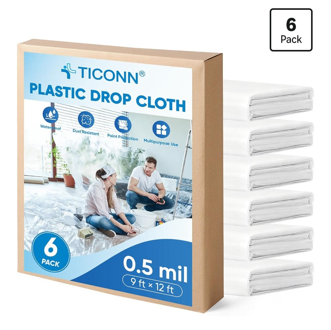 Plastic Drop Cloth for Painting, 12 x 9ft (6 pack)