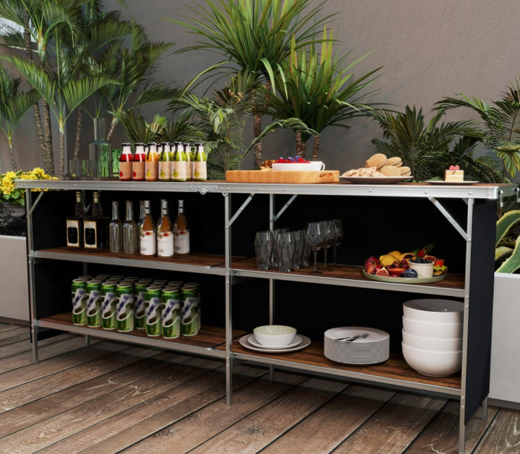 Aluminum Portable Picnic table with 2-Tier Open Shelves &amp; Spacious Tabletop