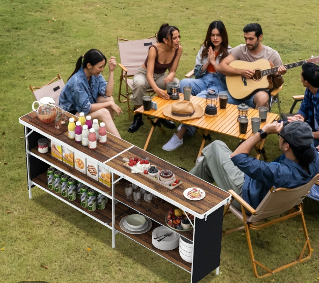 Aluminum Portable Picnic table with 2-Tier Open Shelves &amp; Spacious Tabletop