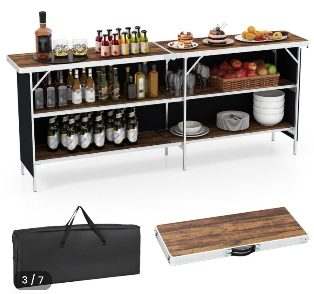 Aluminum Portable Picnic table with 2-Tier Open Shelves &amp; Spacious Tabletop