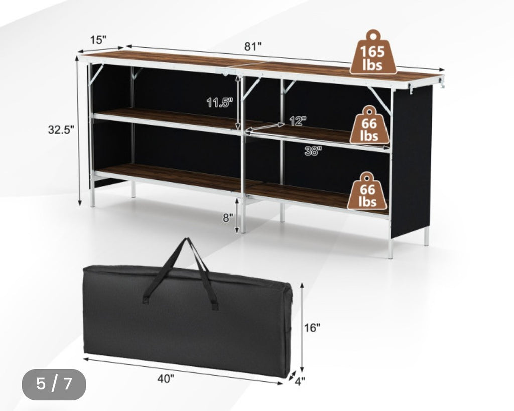 Aluminum Portable Picnic table with 2-Tier Open Shelves &amp; Spacious Tabletop
