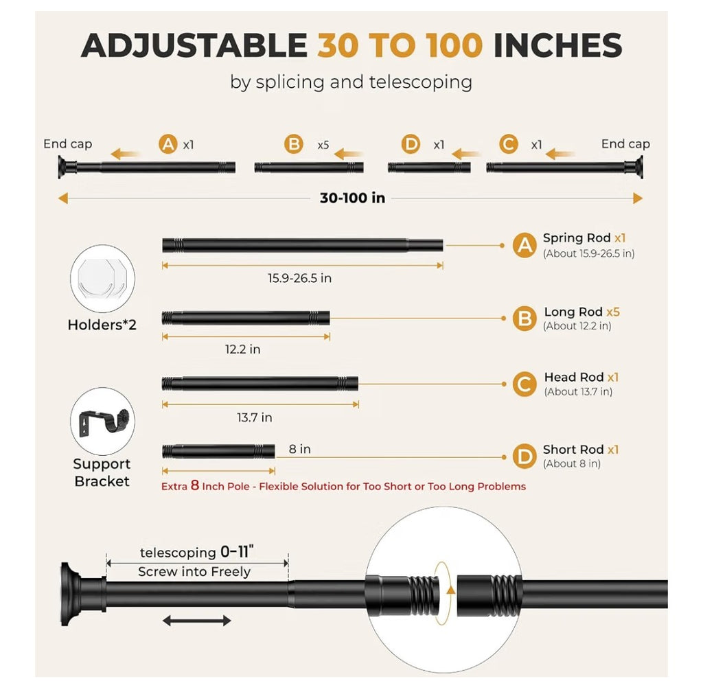 Tension Shower Curtain Rod 30-100 inch