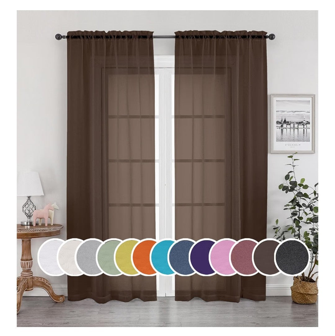 Sheer Curtains, 84 Inch Chocolate (2 Panels)