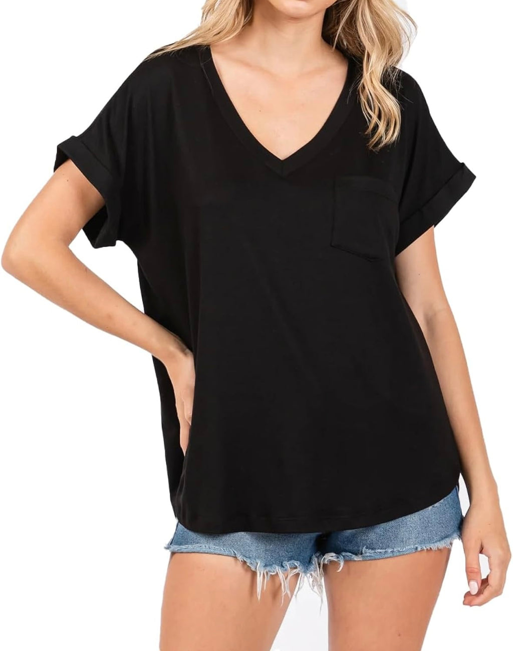 Womens Summer V Neck Short Sleeve T Shirt (2XL)