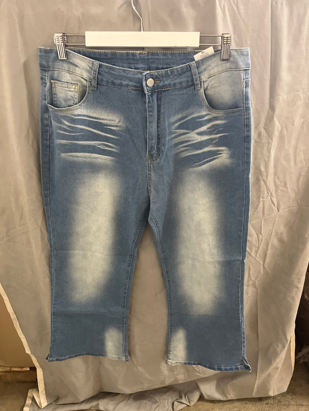 Woman’s stretchy blue jeans