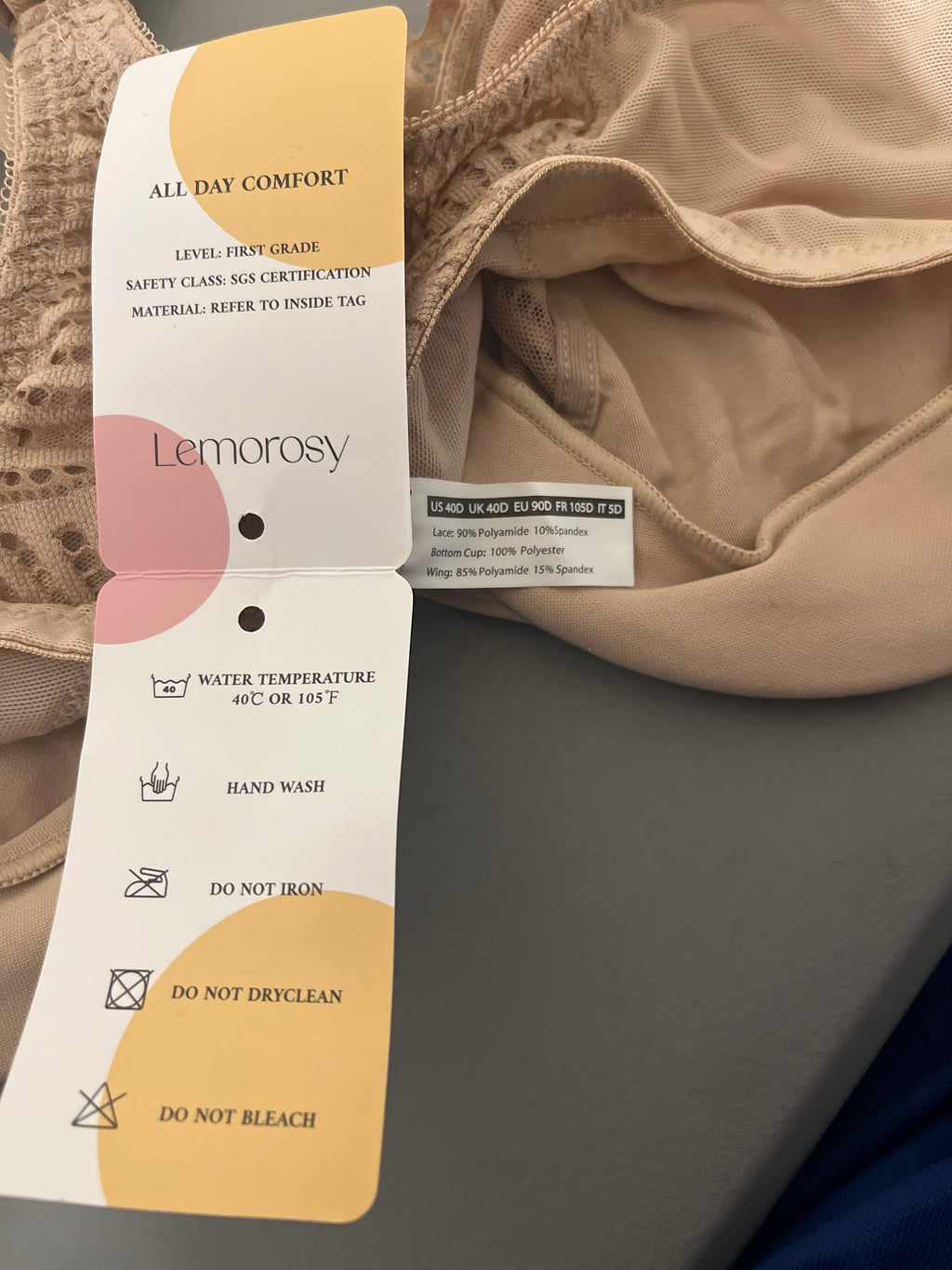 Lemorosy beige lace front bra