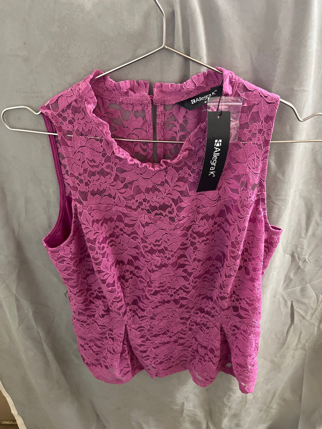 Allegra K purple floral lace sleeveless shirt