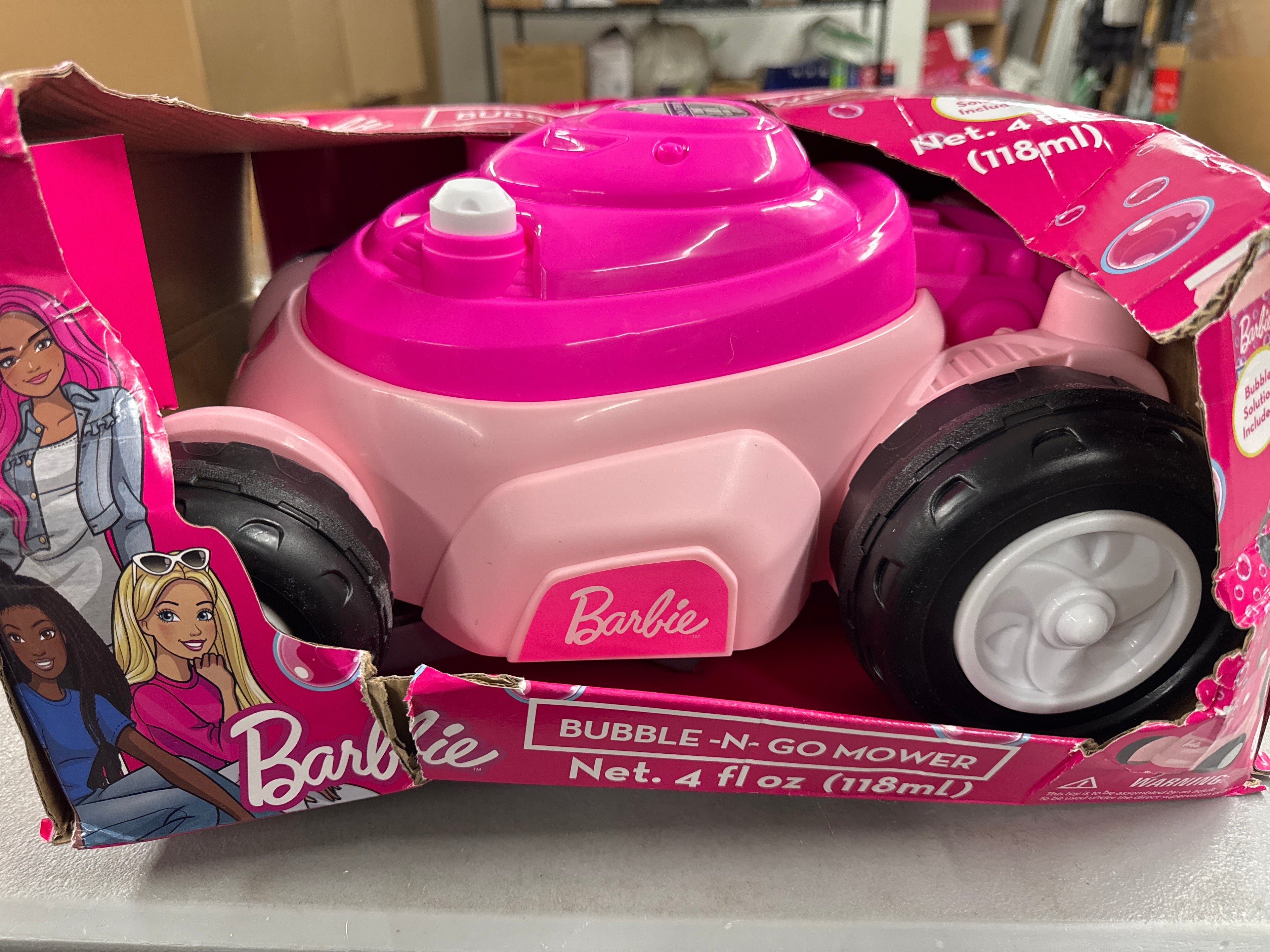 Barbie Bubble Lawn Mower for Toddlers, Bubble Blowing Machines, Indoor and Outdoor Gardening Toy, Birthday, Party Favor for Preschool Girls, No Batteries Required, Includes Bubble Solution, 2+