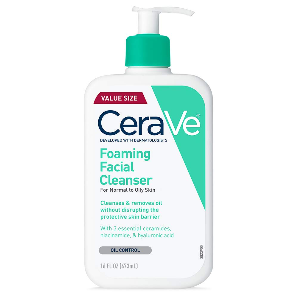CeraVe Foaming Facial Cleanser, Daily Face Wash for Oily Skin, Hyaluronic Acid + Ceramides + Niacinamide, Fragrance Free, Non-Drying Oil Control Face Wash, 16 Fluid Ounces