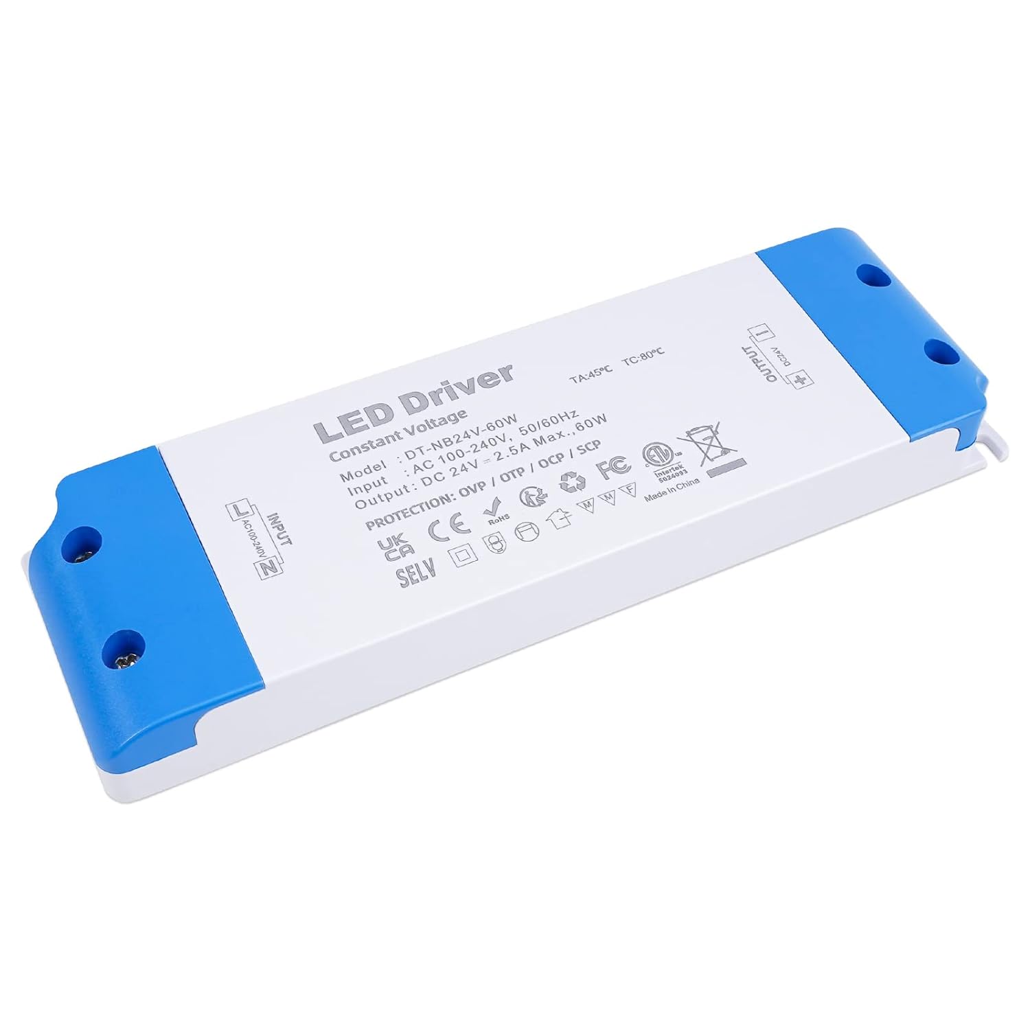 LED Driver 24V 60W Power Supply 2.5A, 100V-130Vac to 24V DC LED Transformer