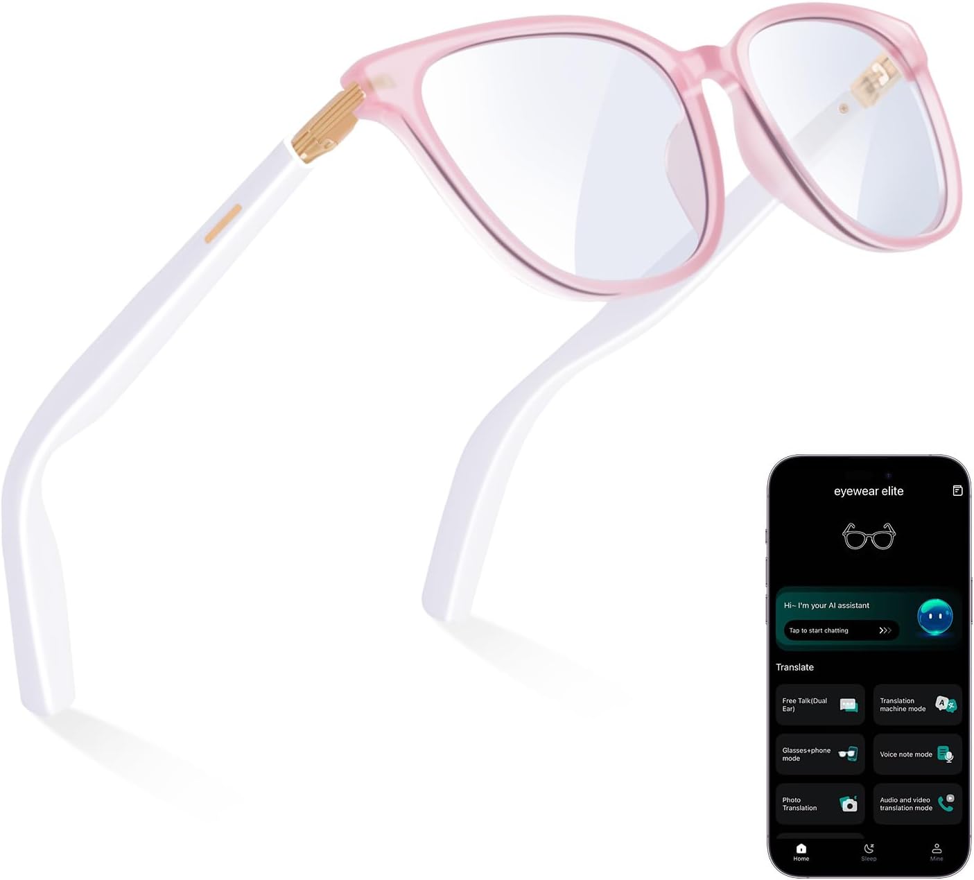AI Smart Glasses for Men & Women â€“ Powered by ChatGPT, Real-Time Translation, Bluetooth Glasses with Photochromic Lens, Music & Hands-Free Calling, UV & Blue Light Protection, Thin Temples