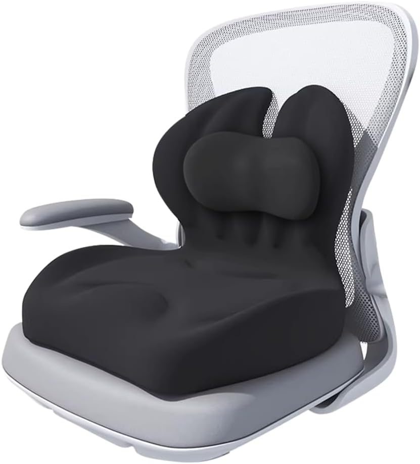 LuhjLyhj Adjustable Memory Foam Lumbar Cushion - Ergonomic Lower Back Support Pillow with Cotton Cover, Mid-Height Customizable Design for Office Chair, Car Seat, Long Sitting (Black, Large)