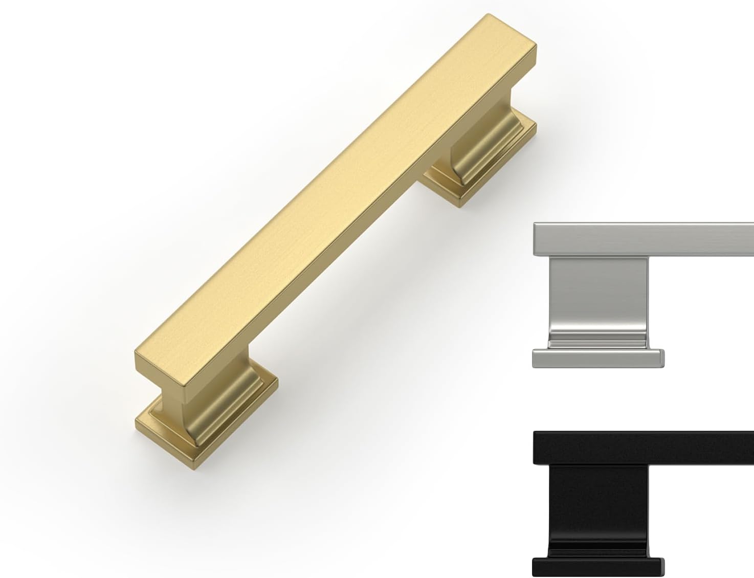 10 Pack Cabinet Handles, 3 Inch Hole Center Pulls, Kitchen Drawer Pulls and Knobs, Square Hardware for Kitchen Bathroom Dresser. Gold.