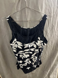 Black and white floral 2 piece bathing suit