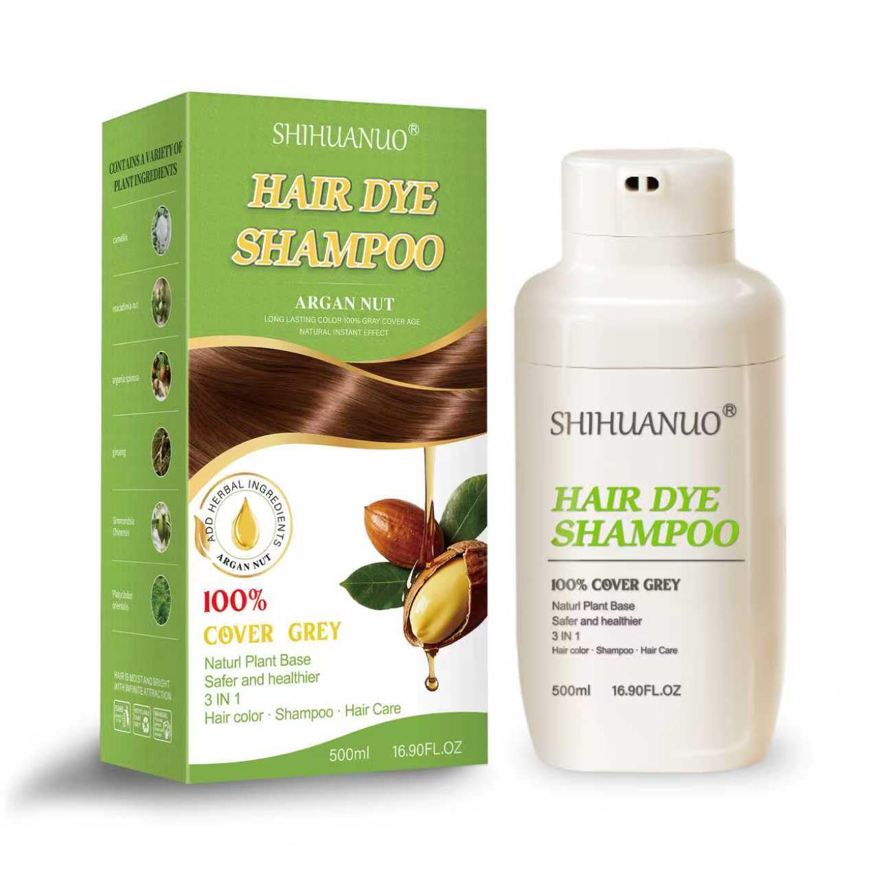 SHIHUANUO Hair Dye Shampoo for Gray Hair, 3-in-1 Color Shampoo with 6 Herbal Extracts