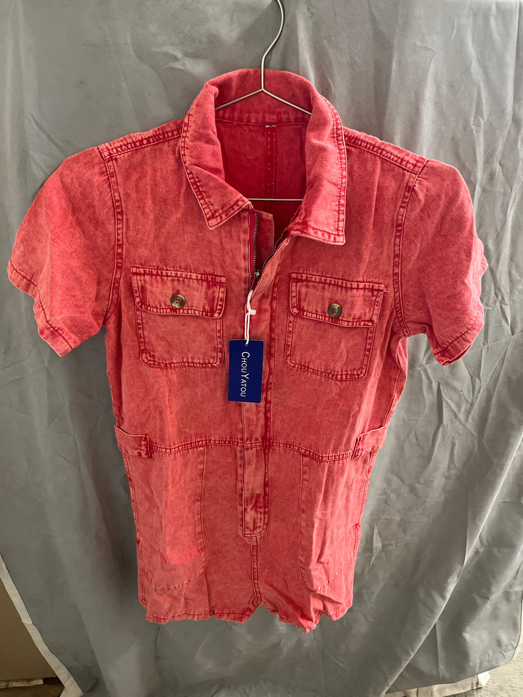 Chou yatou red zip up dress shirt