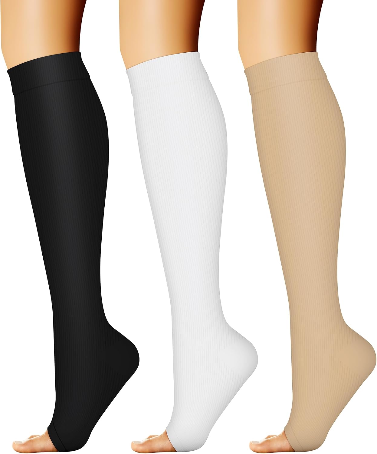 CHARMKING 3 Pairs Open Toe Compression Socks for Women & Men