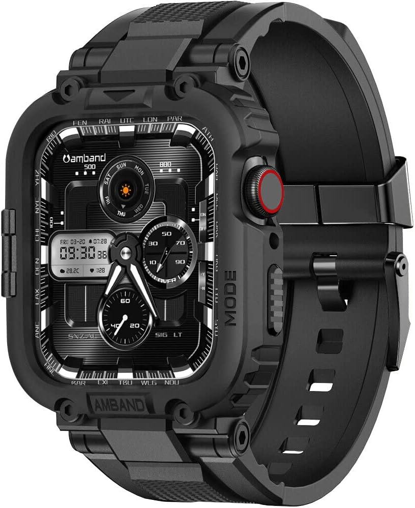 amBand Bands Compatible with Apple Watch 9/8/7/6/5/4 & SE 3/2/1 41mm/40mm Case Men, M1 Sport Series Rugged Case TPU Strap Military Protective Cover Bumper for iWatch 41/40 mm Men Black