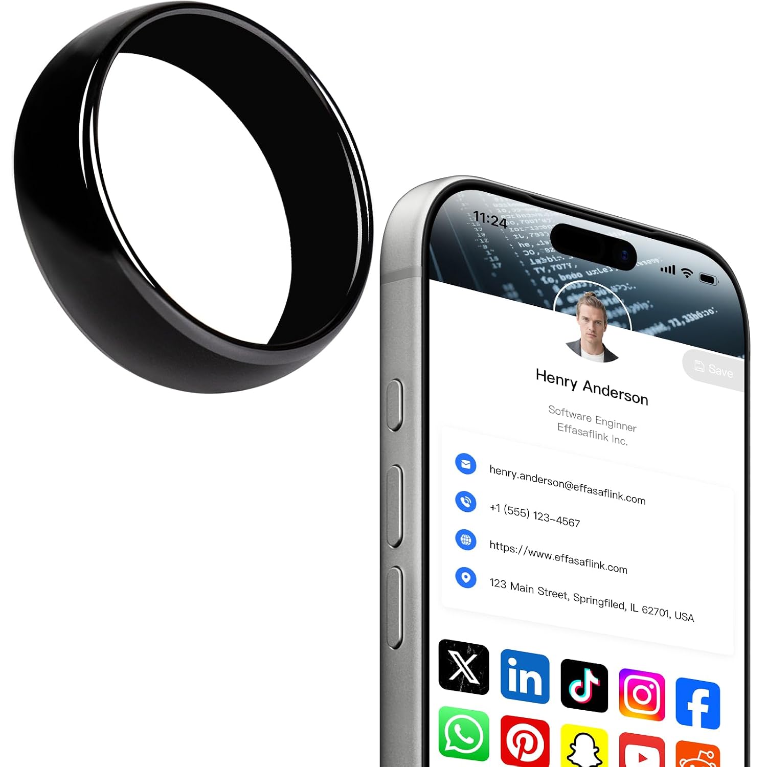 Digital Business Card, NFC Ring (Size 10)