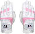 MAZEL Kids Golf Gloves for Youth Toddler Boys Girls, Right & Left Hand (1 Pair) Mircofiber Breathable Junior Golf Gloves, White Red Pink Blue Black Stars Color,Age 3-8 (Black Stars-Pink, M(Age 5-6))