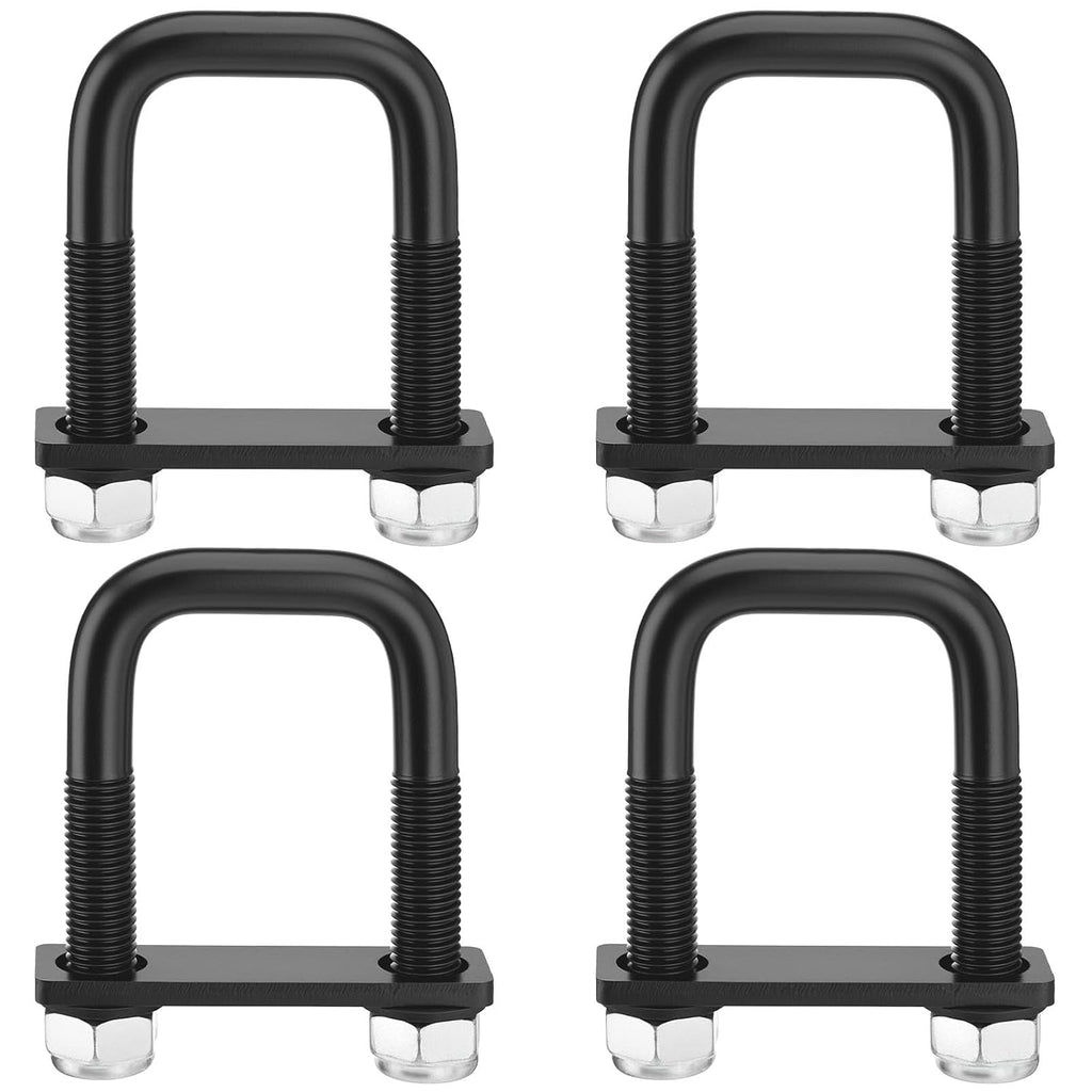 Racewill 4 Pack Square U Bolt for 2 Inch Wide Leaf Spring, Black Steel U Bolt Brackets with Plates, 3-3/4" Long x 2-1/8" Wide x 5/8" Diameter, Fit for Truck, Trailer and Boat