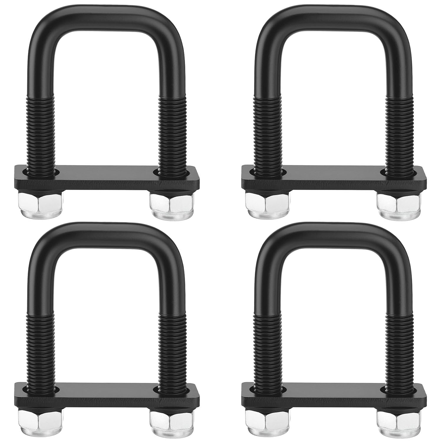 Racewill 4 Pack Square U Bolt for 2 Inch Wide Leaf Spring, Black Steel U Bolt Brackets with Plates, 3-3/4" Long x 2-1/8" Wide x 5/8" Diameter, Fit for Truck, Trailer and Boat