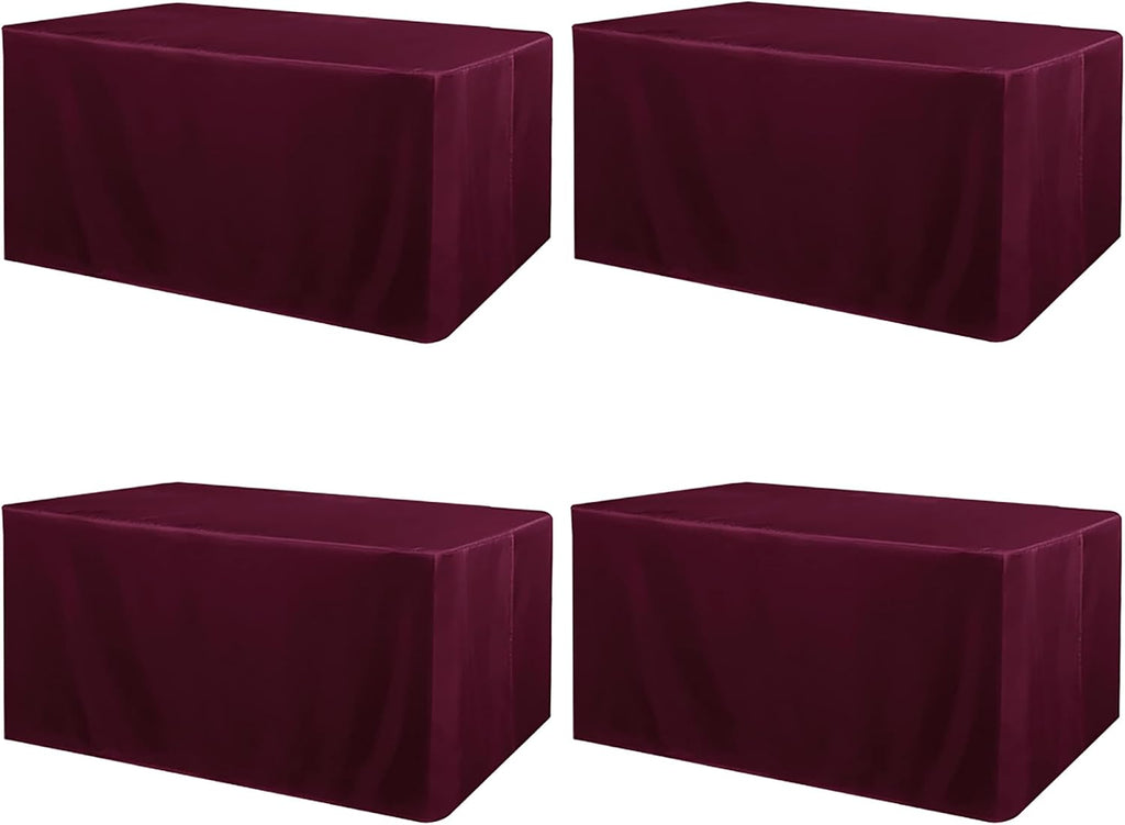 Jieqier 4 Pack 6FT Rectangular Table Cloth - Water Resistant Washable Burgundy Polyester Table Covers for Wedding, Banquet and Trade Shows, 72L x 30W Inches