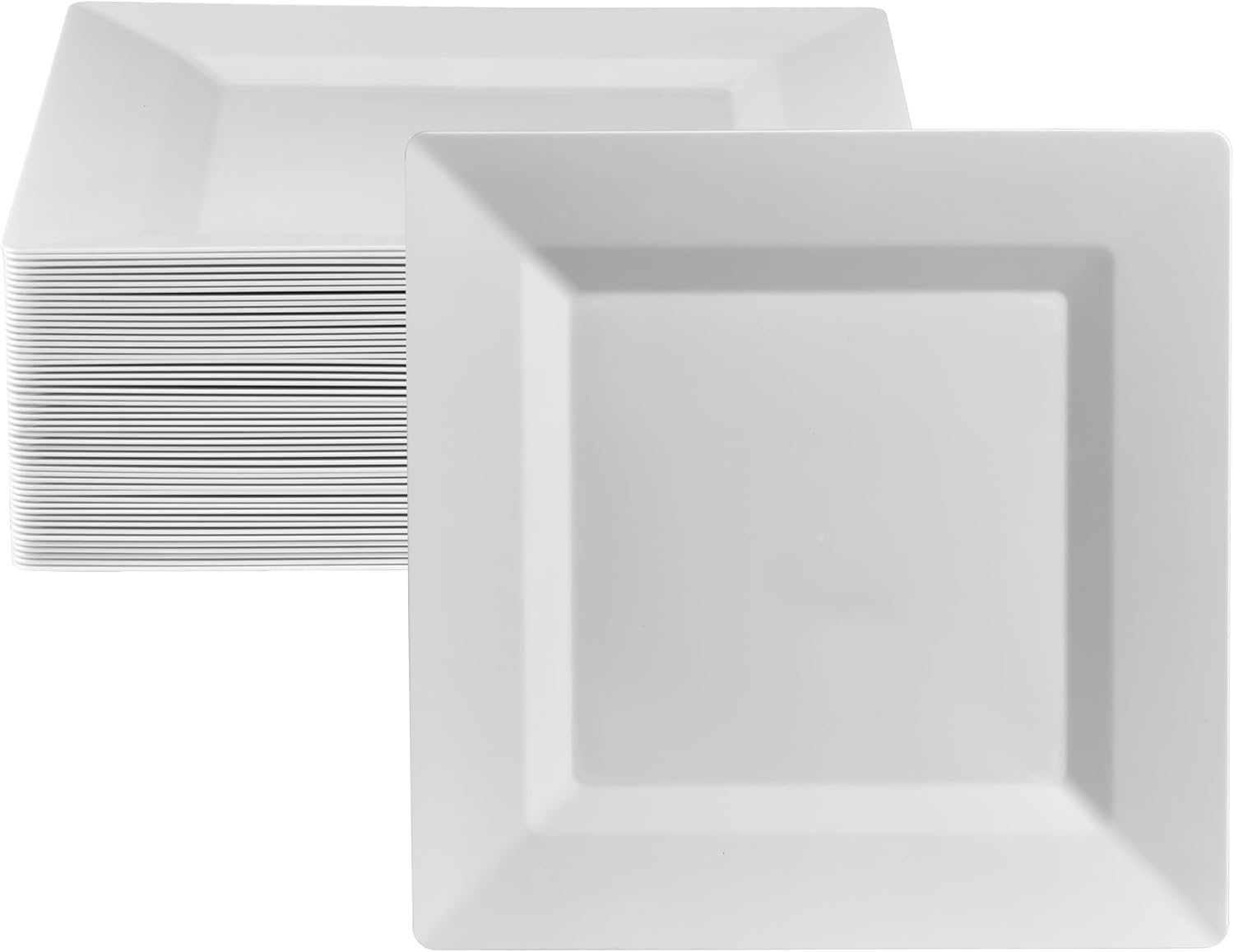 50 Count Of White Square Plastic Plates.