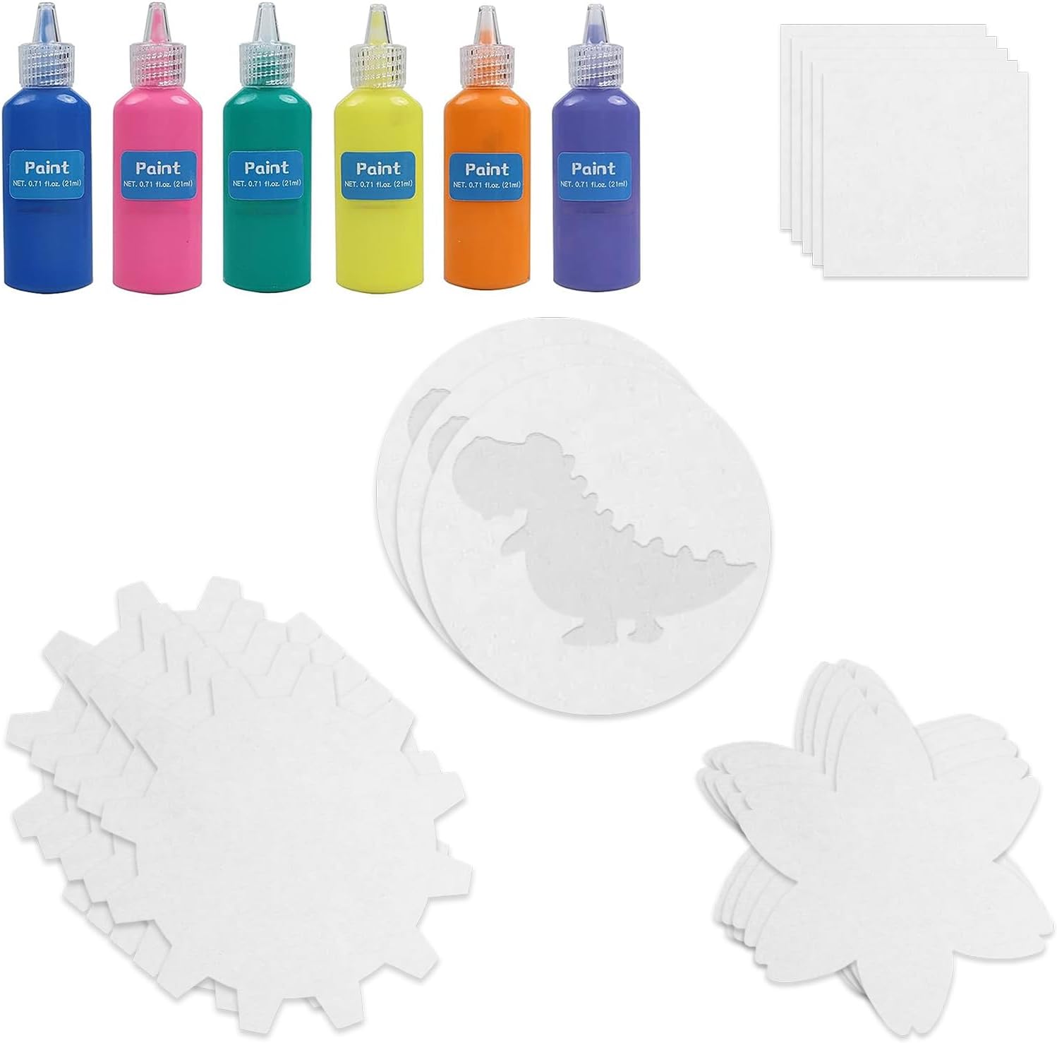 Wings Giant Spin Art Machine Refill Pack - 5 Spin Cards (Small, Large, Flower, Gear, Dinosaur) & 6 Bottles of Colored Paint