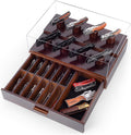 ULTRGEE Knife Display Case, Pocket Knife Collection Display Holder, Folding Knife Wooden Showcase Display Organizer Storage with Drawers and Acrylic Cover, Surprise Gift for Men