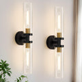 Indoi Hardwired Wall Sconces Set of Two, 22" Black and Gold Bathroom Sconces