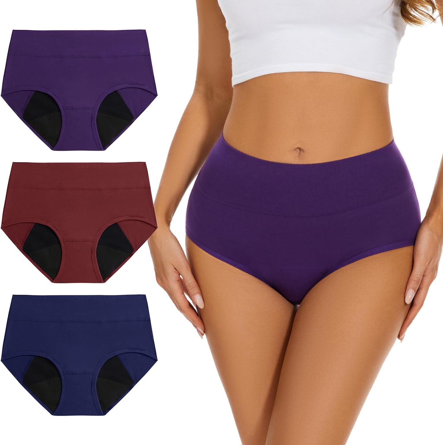 Allbase Period Underwear for Women Ladies Incontinence Protective Briefs High Absorbency Menstrual Leakproof Panties Postpartum Bladder Control Washable Cotton Briefs Multipack Small