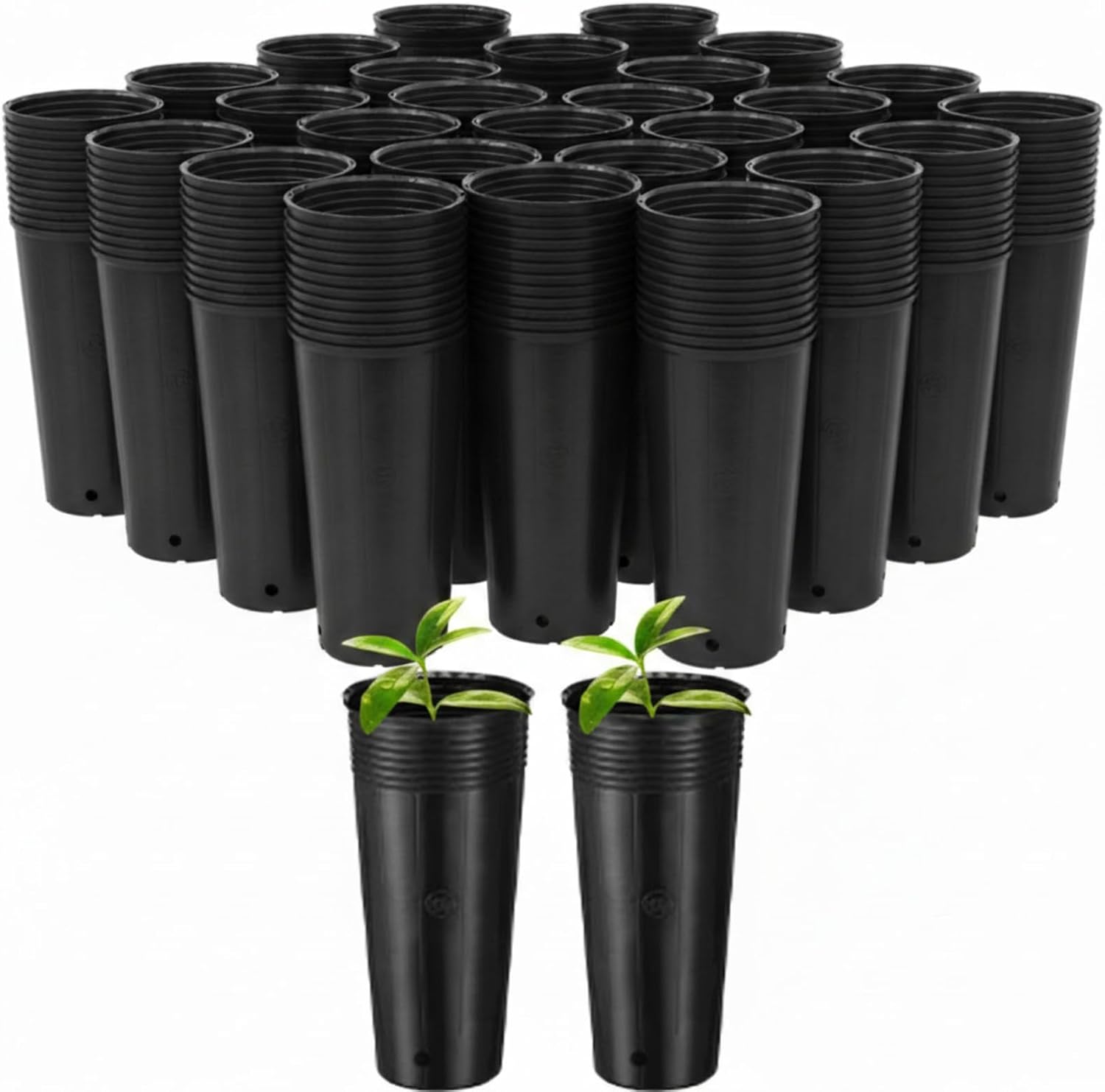 Ferrochef 100 Pack Tall Tree Pot 9.8'' x 4.7'', Black Plastic Deep Nursery Pots