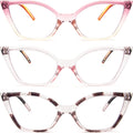 DXYXYO Cat Eye Reading Glasses 2.0+ for Women 3 Pack Anti Blue Light Computer Readers Stylish Retro with Spring Hinge, Pink leopard+pink+champagn