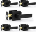 Estmoon 5 Pack Matte Black Door Handles Interior Door Knobs, Keyless Privacy Bedroom Door Lock, Heavy Duty Zinc Alloy Home Improvement Door Leverset for Bedrooms Bathrooms