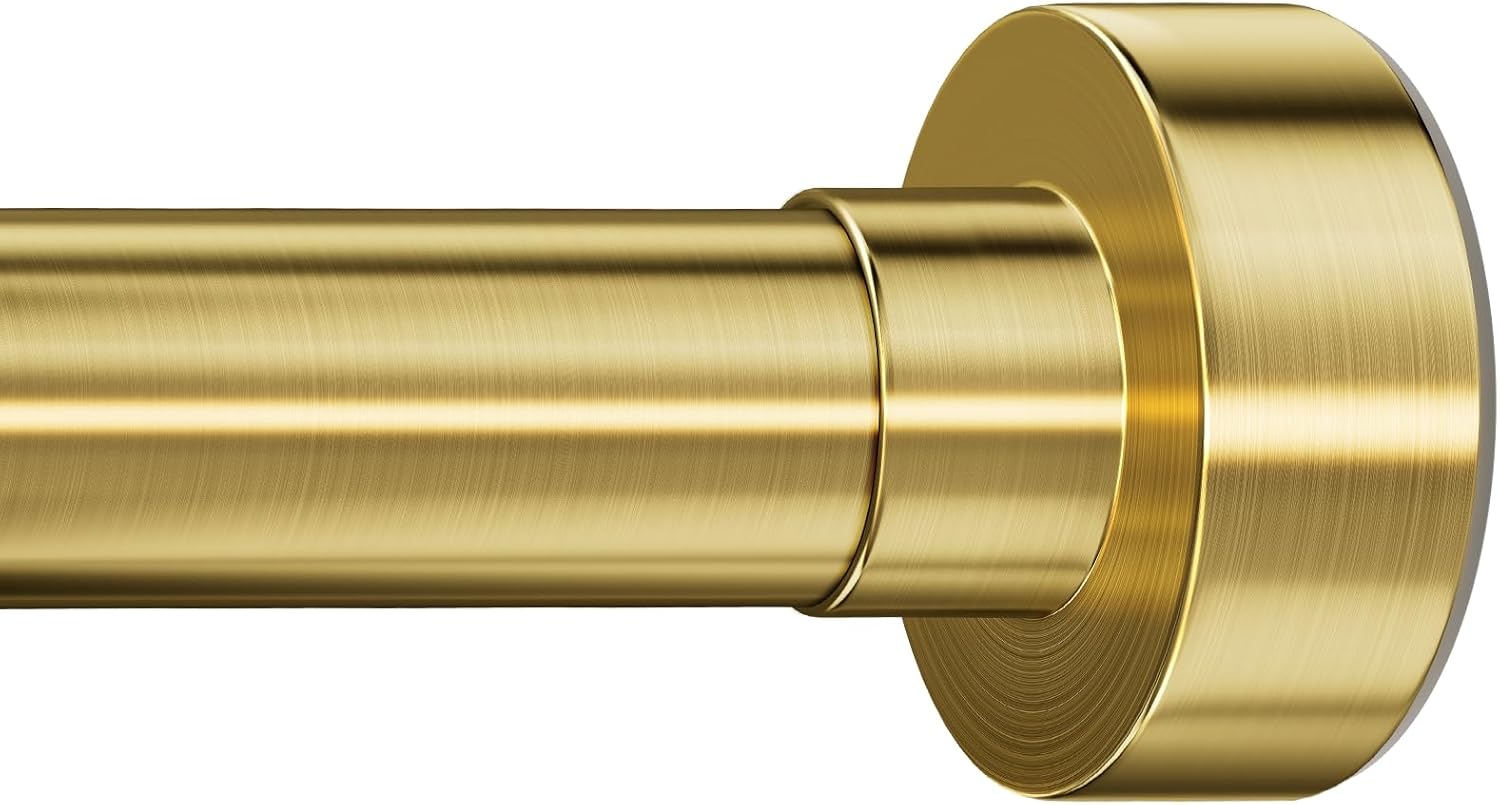 Tension Curtain Rod 34-66 inches-Never Rust, Non-Slip, No Drill Adjustable Spring Tension Rod for Laundry Door Closet Small Window Stainless Steel, Brushed Gold