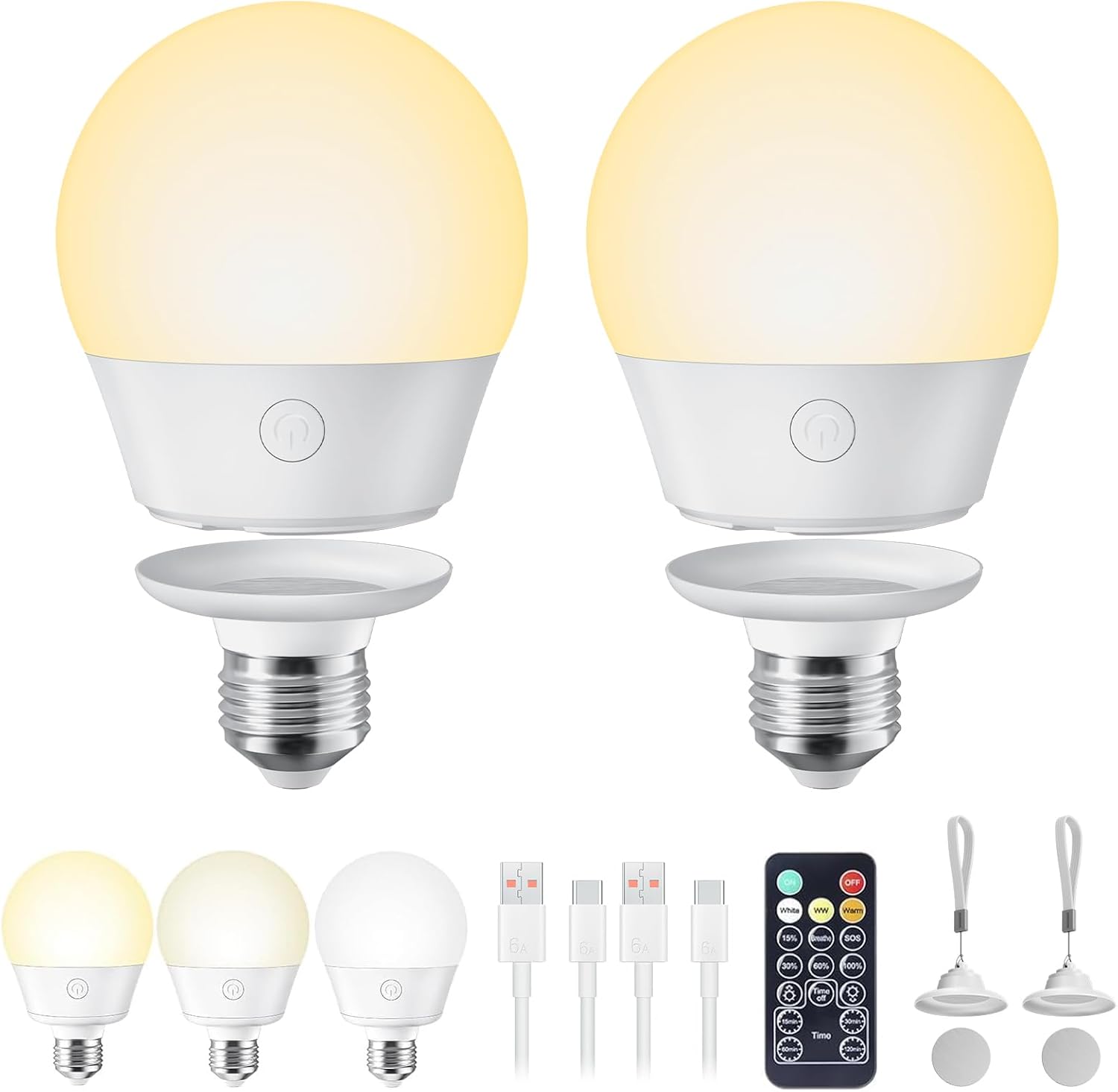 Brightown E26 Rechargeable Light Bulb with Remote Timer and 3 Color Temperatures