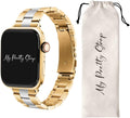 My Pretty Strap Elegant Stainless Steel Band for Apple Watch  Feminine Fit (4.9“-7.3 Inches / 125mm-185 mm) Compatible Sizes 38/40/41/42/44/45/49MM Gold, Silver Queen Vogue