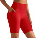 GROTEEN High Waisted Biker Shorts with Pockets for Women Yoga Workout Tummy Control Gym Running Shorts Leggings (Large-X-Large, Red)
