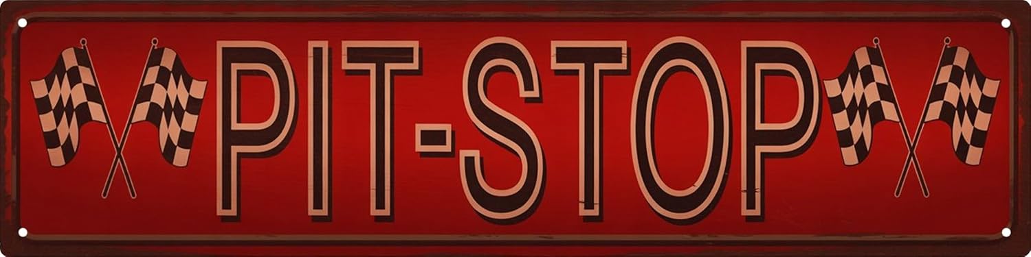 Pit Stop Metal Sign 4x16in Automotive Plaque for Garage Wall Decor Racing Gift