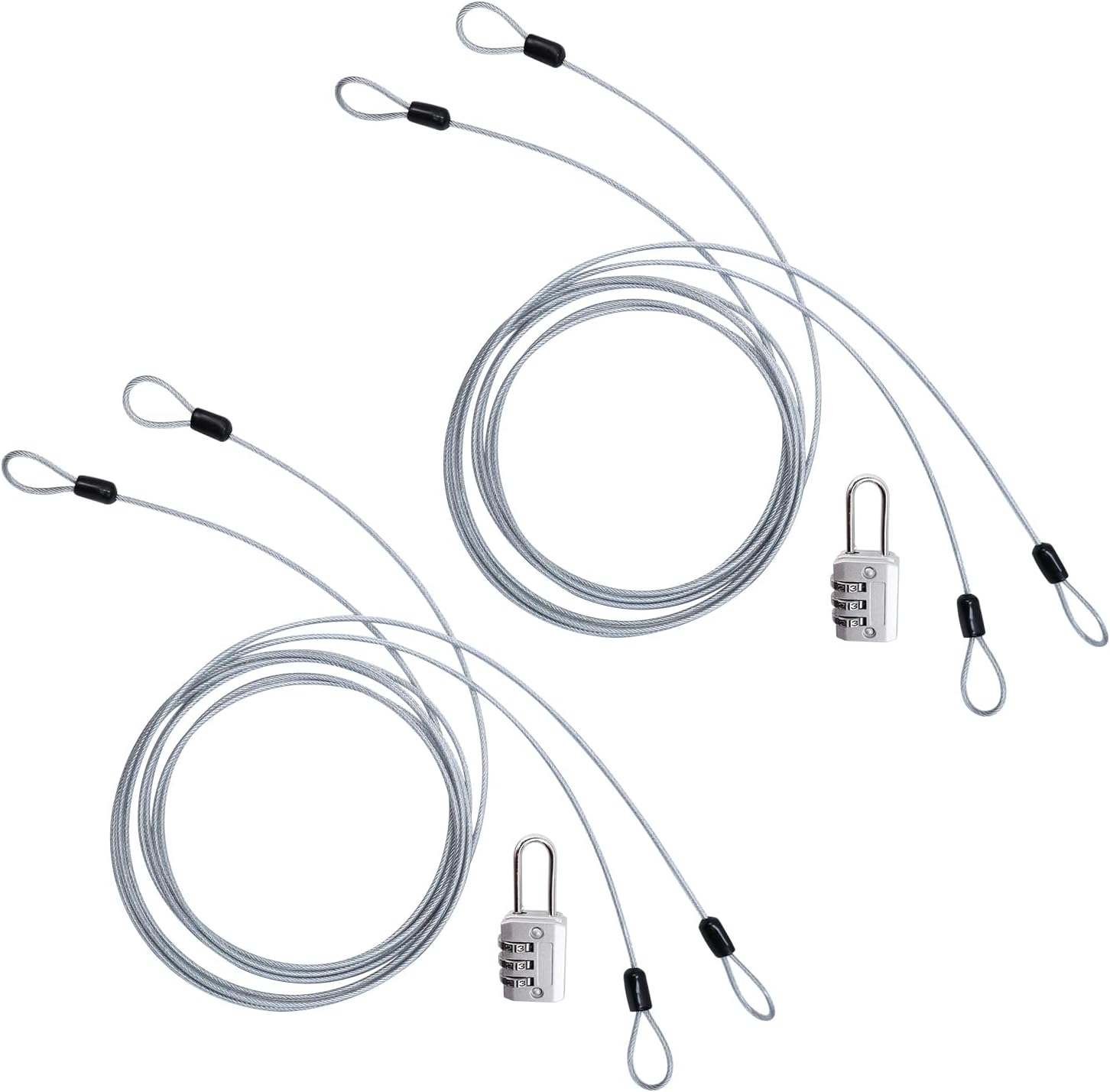 S SYDIEN Cable Lock Double Loops 6.6Ft Long Silver Security Cables with Lock