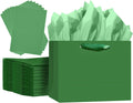 qiqee 5PCS Emerald Green Gift Bags with Ribbon handles