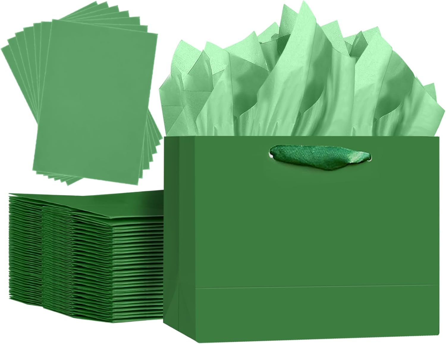 qiqee 5PCS Emerald Green Gift Bags with Ribbon handles