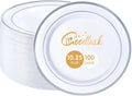Goodluck 100PCS Silver Plastic Plates, 10.25 Inch Dinner Plate with Silver Rim, Heavy Duty