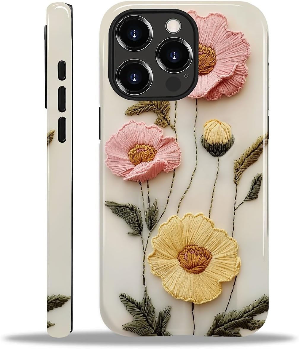 Kapadiy Case for iPhone 15 Pro Max Case,Faux Embroidery Boho Floral Design
