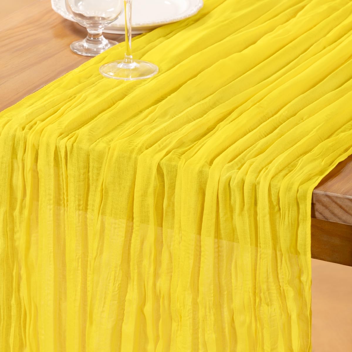 Yellow Cheesecloth Table Runner 120 inch